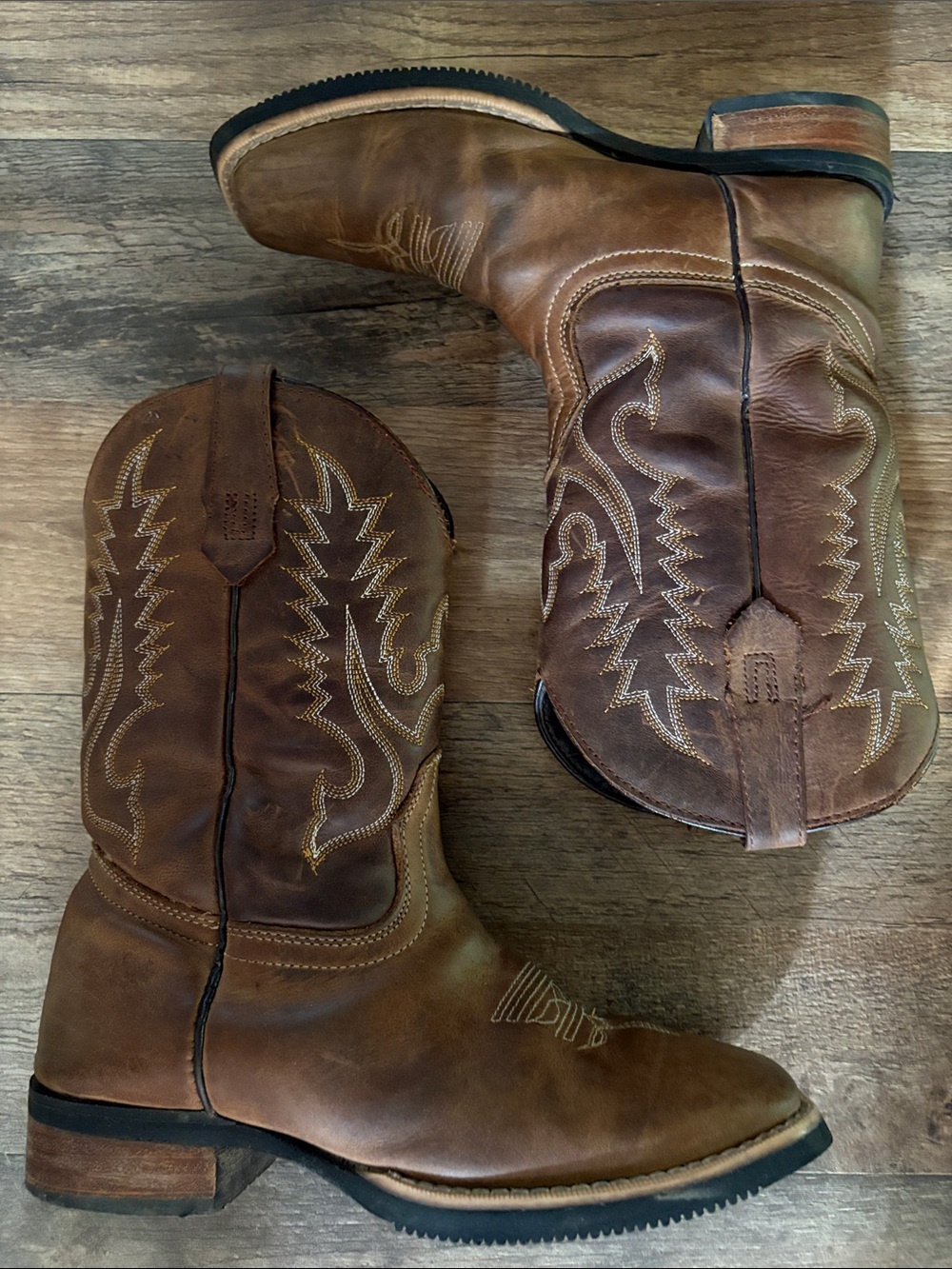 Women's  Brown Leather Western square toe Cowboy cowgirl Boots